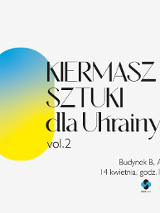 Nazwa wydarzenia w sąsiedztwie owalnej figury w barwach Ukrainy.