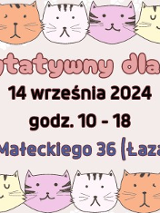 Obrazek przedstawia graficznie narysowane koty w różnych kolorach. Po prawej stronie znajduje się zdjęcie czarnego kota. Pośrodku znajduje się nazwa wydarzenia.