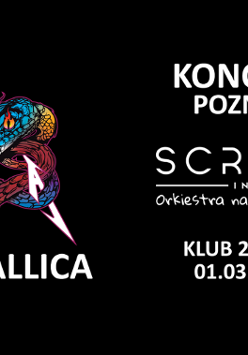 Informacje o koncercie Scream Inc w Poznaniu, logo zespołu, na czarnym tle.