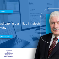 Grafika promocyjna szkolenia. W tle widać w ekranie komputera elektroniczną fakturę.