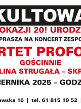 Informacje o koncercie Kwartetu Proforma w klubie Kultowa, czarno-czerwone na białym tle.