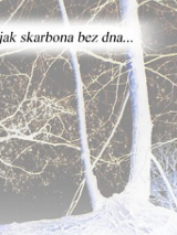 Biało-czarne zdjęcie lasu, a na nim napis Pamięć jest jak skarbona bez dna...