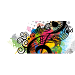Logo: klucz wiolinowy na kolorowym tle.