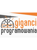 Logo organizatora:Mózg w okularach i napis: giganci programowania.