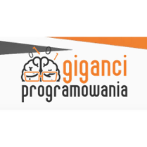 Logo organizatora:Mózg w okularach i napis: giganci programowania.