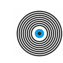 Logo giełdy składające się z coraz mniejszych czarnych okręgów z jednym niebieskim okręgiem wewnątrz którego znajduje sie centralna czarna kropka.