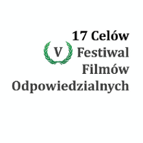 Na jasnobłękitnym tle czarny napis "17 celów. V Festiwal Filmów Odpowiedzialnych".