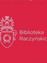 Na czerwonym tle białe logo Biblioteki Raczyńskich wraz z nazwą.