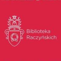 Na białym tle bordowe logo Biblioteki Raczyńskich wraz z nazwą.