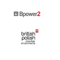 Ikonka laptopa a obok napis: "Bpower2". Pod spodem: "british polish chamber of commerce" a nad napisem korona.