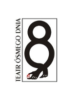 Na białym tle napis "Teatr Ósmego Dnia" i czarne logo teatru.