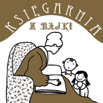 Utrzymane w biało brązowej kolorystyce logo na któym umieszczonoa Panią siedzącą w fotelu i czytającą książkę dwójce dzieci.