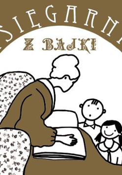 Utrzymane w biało brązowej kolorystyce logo na któym umieszczonoa Panią siedzącą w fotelu i czytającą książkę dwójce dzieci.