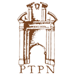 Na białym tle brązowe logo PTPN.