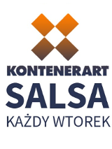 Na białym tle logo KontenerART i napis "Kontenerart salsa każdy wtorek".