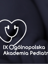 Stetoskop ułożony w kształt serca z podpisem "IX Ogólnopolska Akademia Pediatrii".