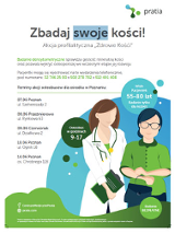 "Zbadaj swoje kości" 2 kobiety obok siebie: lekarka i pacjentka.