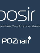Na granatowym tle biały napis POSiR