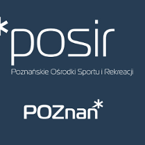 Na granatowym tle biały napis POSiR