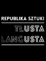 Czarno-białe logo: na czarnym tle biały napis Republika Sztuki Tłusta Langusta.
