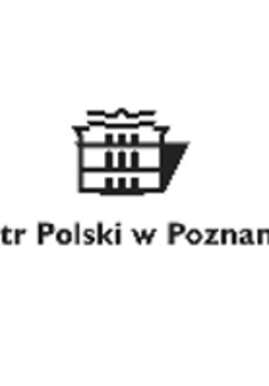 Czarno-biale logo Teatru Polskiego - rysunek budynku i napis "Teatr Polski w Poznaniu" pod rysunkiem.