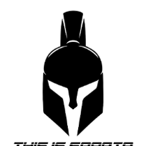 Logotyp EF Racing Piła - czarny helm poniżej z napisem This is Sparta