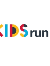 Logotyp Kids Run - wielokolorowy napis Kids oraz czarny Run