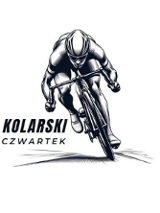 Logotyp Kolarskich Czwartków - czarno-biała sylwetka jadącego kolarza, a z boku nazwa zawodów