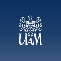 Logotyp KU AZS UAM Poznań - biały orzeł, a poniżej duży biały napis UAM