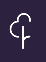 Logotyp Parkrun Poznań - na fioletowym tle biała sylwetka drzewa