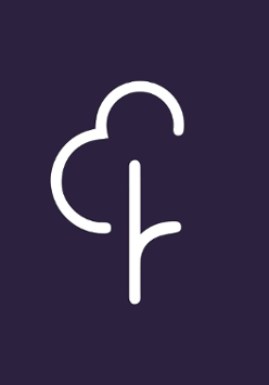 Logotyp Parkrun Poznań - na fioletowym tle biała sylwetka drzewa