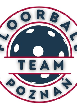 Logotyp Regen Project Floorball Team Poznań - w środku granatowa piłka do unihokeja, a także granatowy napis TEAM, wokół różowe obramowanie, a także granatowy napis Floorball Poznań
