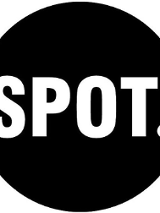 Logotyp SPOT. - na czarnym tle biały napis