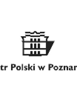 logotyp Teatru Polskiego przedstawiający rysunek frontu Teatru na białym tle, poniżej czarny podpis "Teatr Polski w Poznaniu"