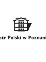 logotyp Teatru Polskiego przedstawiający rysunek frontu Teatru na białym tle, poniżej czarny podpis "Teatr Polski w Poznaniu"