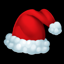 Obrazek przedstawia czapkę Świętego Mikołaja na czarnym tle.