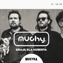 Czarno-białe zdjęcie czterech mężczyzn, którzy są członkami zespołu Muchy.