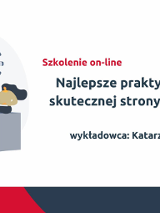 Z lewej strony rysunkowy przerośnięty smartphone i dwójka ludzi, obok tytuł szkolenia: Szkolenia on-line: Najlepsze praktyki tworzenia skutecznej strony internetowej, wykładowca: Katarzyna Łukaszuk. W prawym górnym rogu logotyp organizatora: Polska Fundacja Przedsiębiorczości.