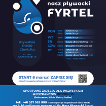 Plakat przedstawia listę zajęć proponowanych w ramach projektu Nasz Pływacki Fyrtel odbywających się na basenie POSiR Chwiałka. Harmonogram zajęć znajduje się w treści artykułu.