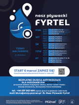 Plakat przedstawia listę zajęć proponowanych w ramach projektu Nasz Pływacki Fyrtel odbywających się na basenie Termy Maltańskie.