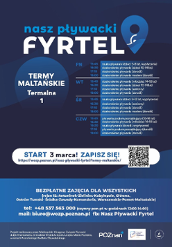 Na plakacie widać harmonogram zajęć oraz QR Code odsyłający do formularza zapisowego na zajęcia. Ponadto widoczne są dane kontaktowe, logo projektu oraz informacja do kogo skierowane są zajęcia.