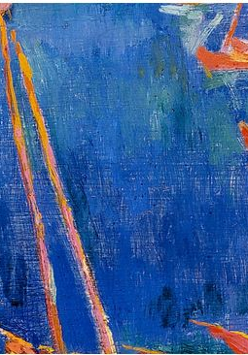 Obraz, pomarańczowo-czerwone żaglówki na błękitnej wodzie.