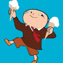 rysunek postaci trzymającej w dłoniach lody rożki