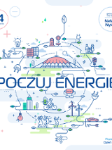 Napis "Poczuj energię", grafika w tle