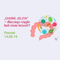 Kolorowa grafika - jelita i różowy napis