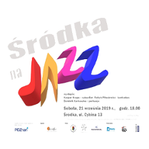 Plakat wydarzenia, kolorowy napis na białym tle