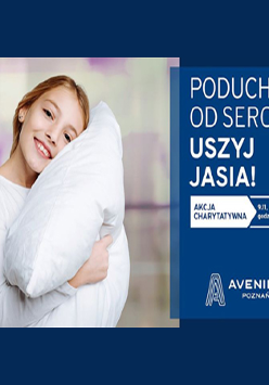 Plakat wydarzenia ze zdjęciem dziewczynki trzymającej poduszkę
