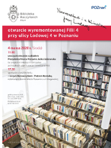 Wnętrze Biblioteki - zdjęcie z góry, napisy informujące o wydarzeniu