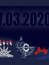 Logo zespołów w dolnej części, w górnej data koncertu, granatowe tło