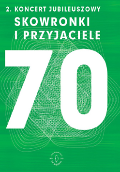 Białe napisy (na środku wielka liczba 70) na zielonym tle